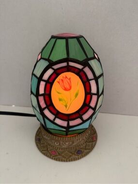 Tiffany Style Stained Art Nouveau Glass leaded CHEYENNE Lamp With Tulip Vtg